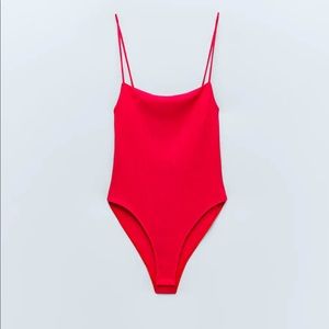 Zara ribbed bodysuit // deep pink